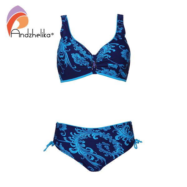 Andzhelika Plus Size Bademode Print Bikinis Frauen Große Tasse Mid-Taille Bikinis Kleine Bottoms Bademode Strand Badeanzüge Monokin 210318