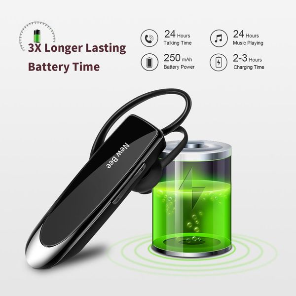 

new bee headset bluetooth v5.0 wireless headphones hands-earphones 24h talk time earpiece with cvc6.0 noise cancelling mic