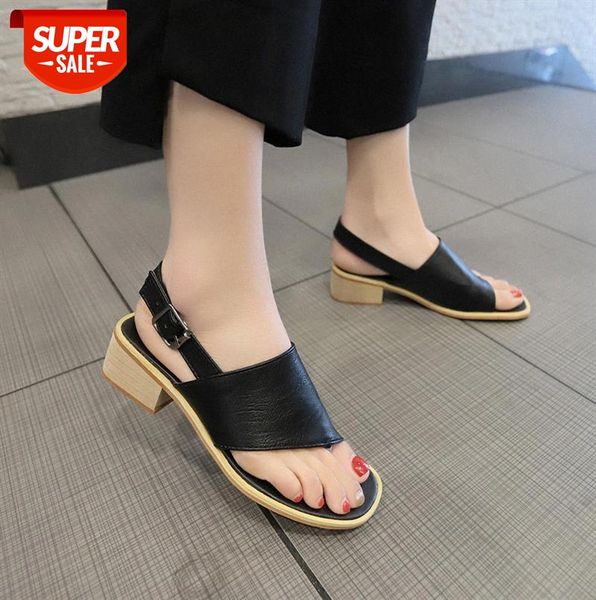 

roman sandals women european and american flip flops thick heel buckle retro trendy large size casual #qd2m, Black