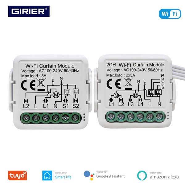 

smart home control girier tuya wifi curtain module blind switch for roller shutter electric motor 1/2 gang compatible with alexa google