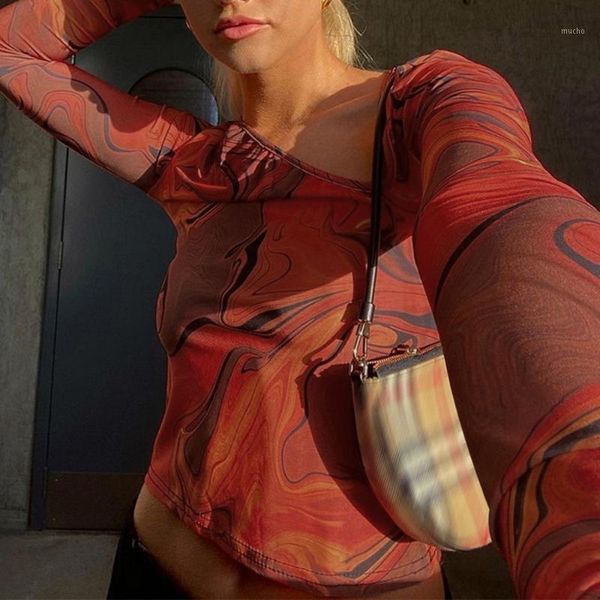 

yoga outfit 2021 tie dye print long sleeve crop women casual summer spring aesthetic harajuku cut out orange t shirts vintage