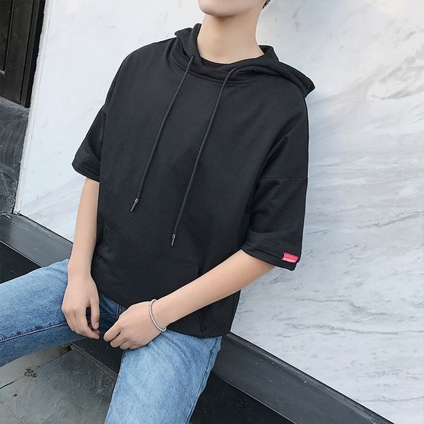 

2021 summer trend men's hooded short sleeve hoodies teen fashion plus size short sleeve hoodies, Black