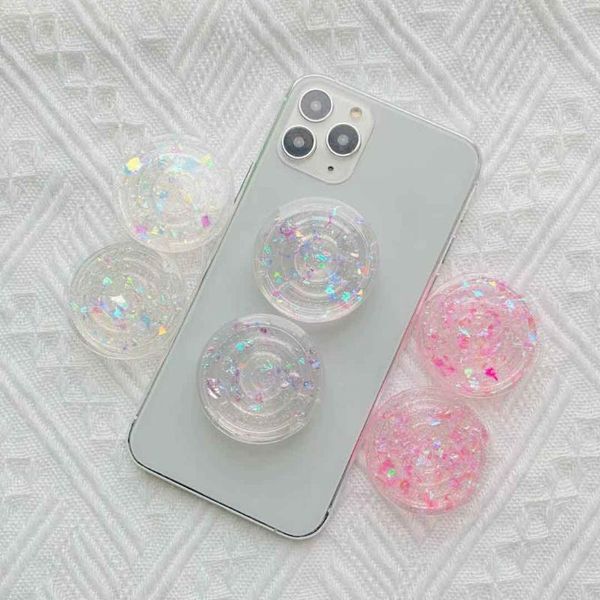 

cell phone mounts & holders clear epoxy glittering sea shell sequins fragment foldable smartphone accessories bracket mobile holder stand