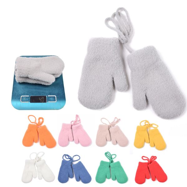 

winter children' knitted gloves outdoor warm and fingered plush glove, Blue;gray