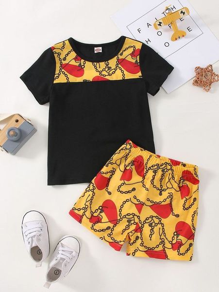 

toddler boys chain print tee & shorts she, White