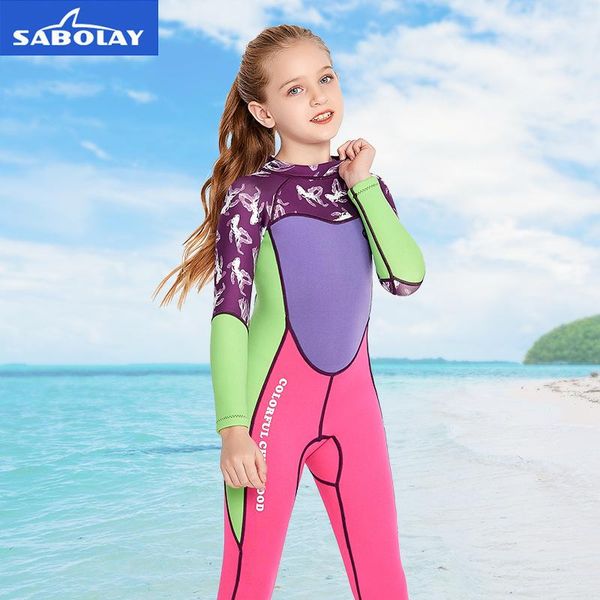 

2mm neoprene long sleeves kids wetsuits diving suit girls children rashguard one piece surfing swimming snorkeling swimsuit swim wear