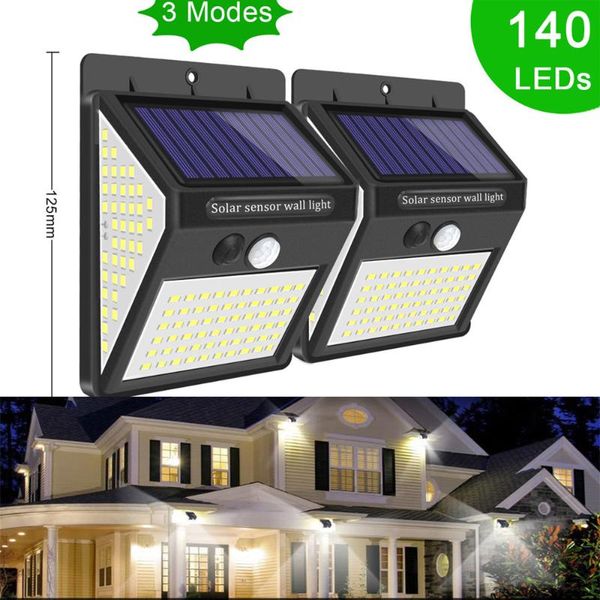 

solar lamps 140 led outdoor lighting energy motion sensor light wall street powered lamp for garden decoration waterproof 3 mode