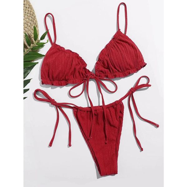 

women's swimwear 2021 bikini set solid color padded bandage summer two-piece tether women swimsuit beachwear bathing suit, White;black