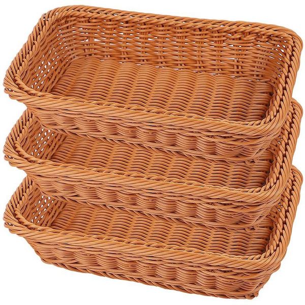 

storage baskets 3 packs rattan bread of 12 inch, handmade woven pantry organizer, tablefood serving for fruits snack