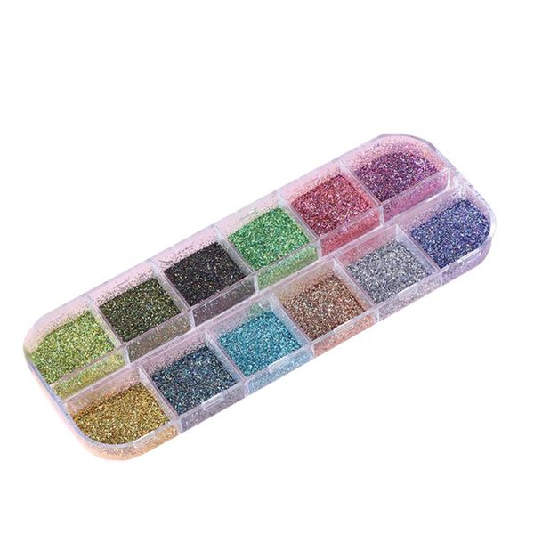 

nail glitter 12 grid shiny art powder sparkling pigment colorful manicuring dipping, Silver;gold
