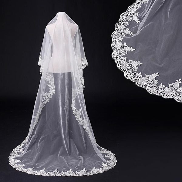 

bridal gloves 3 meters white cathedral wedding veils long lace edge veil without comb accessories bride veu