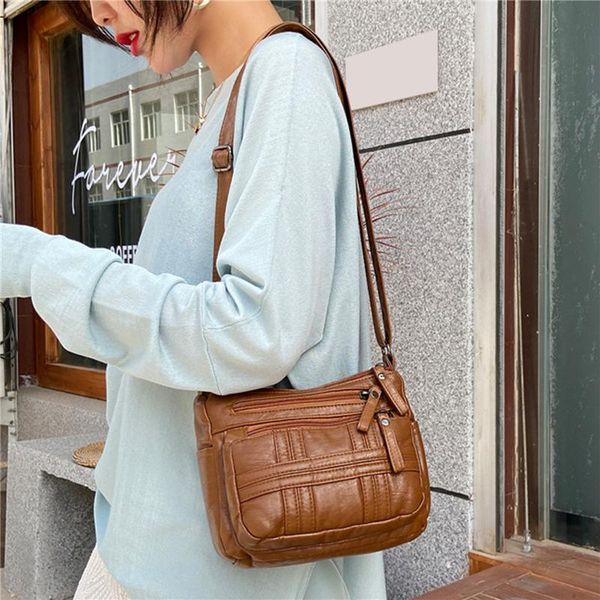 

cross body women's pu leather handbag retro crossbody messenger bag female korean style shoulder bags 2021