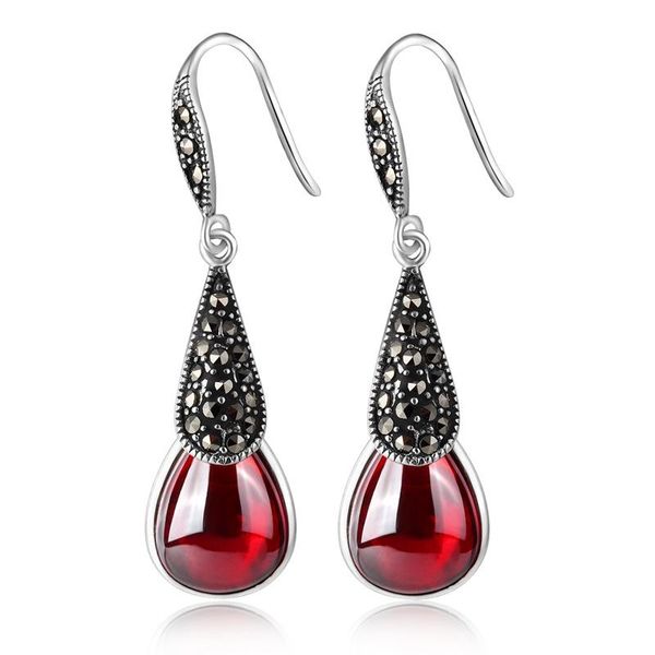 

dangle & chandelier 925 sterling silver natural stone red garnet earrings for women retro ruby gemstone jewelry gifts