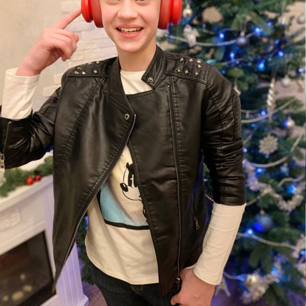 

INS hot boys coat childrens pu jacket 2-13 years old 90-160cm high motorcycle jacket spring autumn rivet unicorn jacket, Black