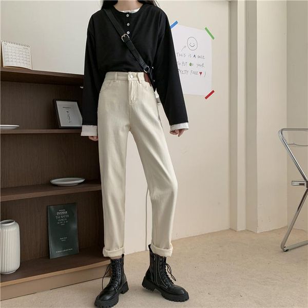 

korean style loose high waist wide leg elastic jeans women's, Blue