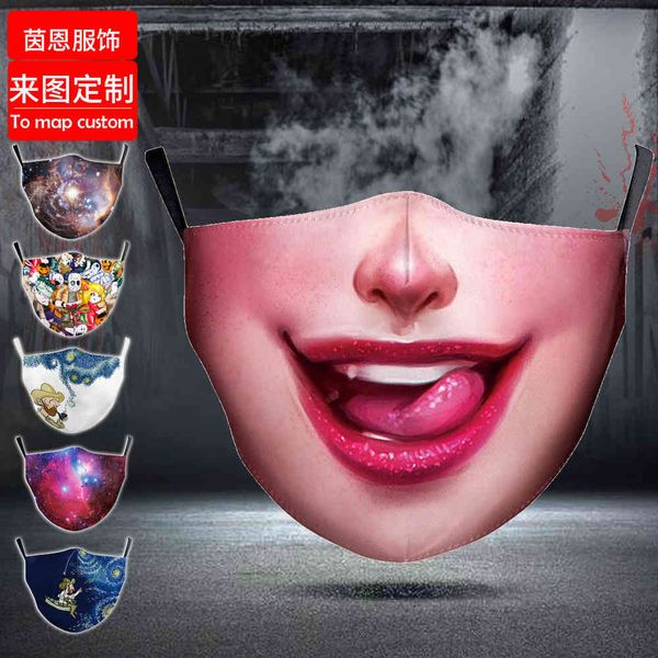 

high-quality s new lip funny 3d dustproof printed cotton washable children's mask
