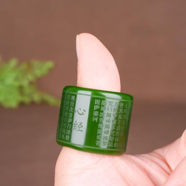 

cluster rings natural green jade stone buddhism heart meridian ring fashion charm jadeite jewelry hand-carved fine amulet for men women gift, Golden;silver