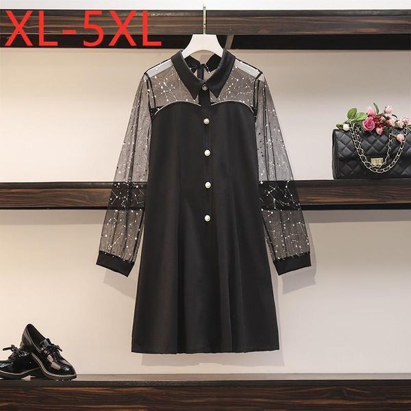 

plus size dresses fit weight 50-100kg for women 2021 autumn long sleeves mesh patchwork oversized black dress xl 2xl 3xl 4xl 5xl