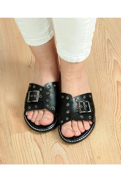

slippers special edition staples flat bottom female, Black