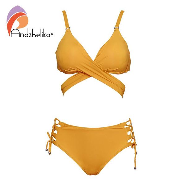 

women's swimwear andzhelika push up bikini swimsuit woman cross strap bandage two kind of bottoms 2021 girls beach bathing suits, White;black