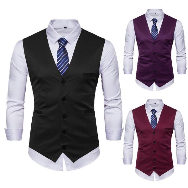 

men's vests 3 solid color european size business casual suit vest slim fit skinny wedding waistcoat 2021 spring autumn, Black;white
