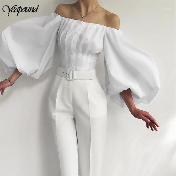 

solid bubble long sleeve women cotton blouses elastic collar button up shirts ladies blusas elegant streetwear women's &, White
