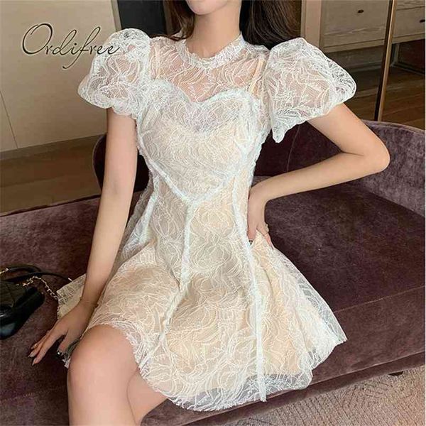 

summer women mini dress short sleeve elegant love pattern white lace party 210513, Black;gray