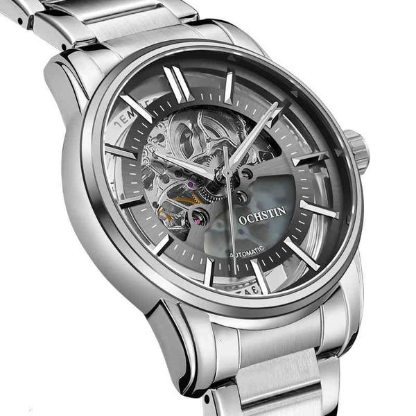 

oxygen mechanical watches automatic men transparent sereo case gentlemen rustless steel tape waterproof man casual clock, Slivery;brown