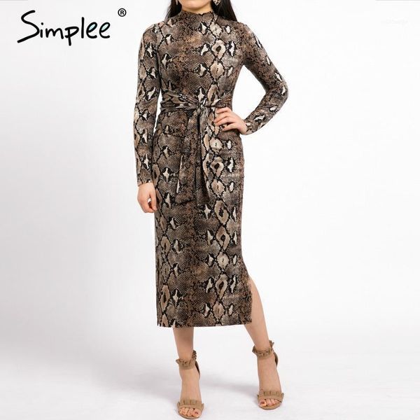 

casual dresses simplee leopard print women long dresss autumn sleeve sashes bodycon stretch elegant party female vesitidos1, Black;gray