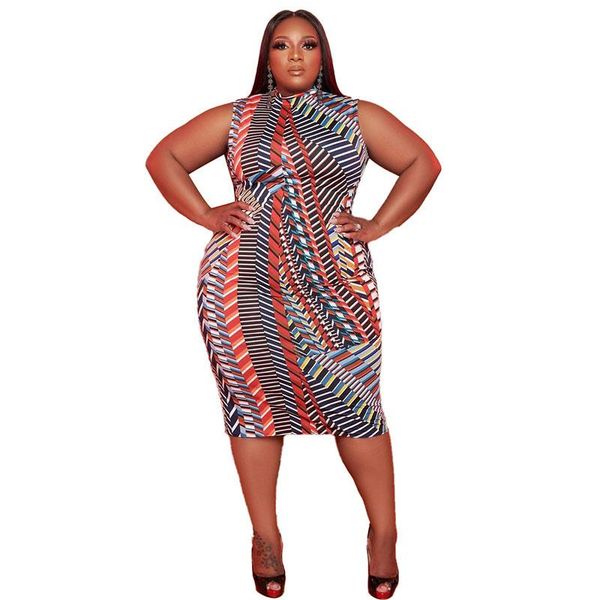 

plus size dresses summer women 5xl dress irregular geometric sleeveless office ladies midi elegant wholesale drop, Black