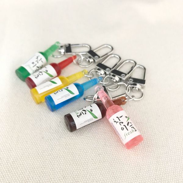 

korean simulation cute tiny soju bottle keychain resin beer drink keyring women trinket jewelry friend travel gift souvenir, Silver