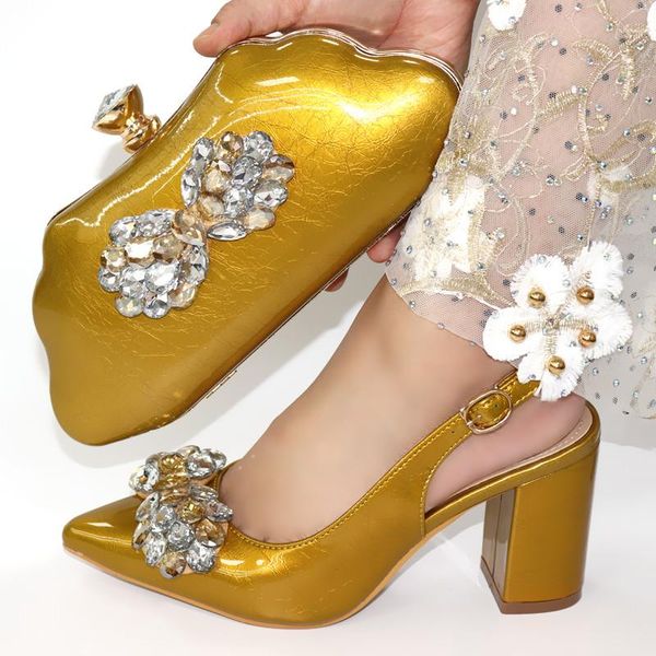 

dress shoes gold color latest design women luxury 2021 nigerian wedding and bag set decorated with rhinestone party pumps, Black