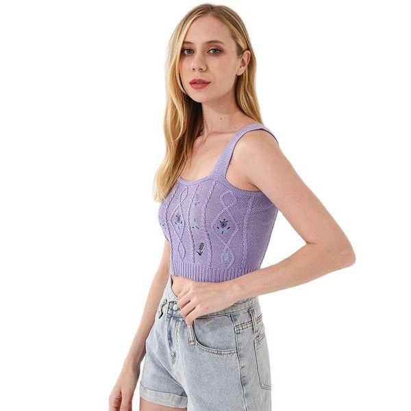 

women's tanks & camis knitted women crop vintage embroidery flowers sleeveless summer for girls w805, White