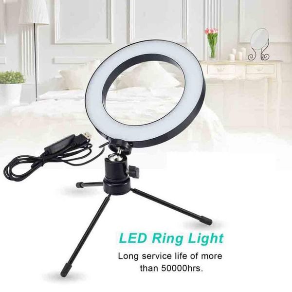 

flash heads 16cm led ring lamp pography dimmable light 3200-5600k pographic self-timer video tape mini tripod usb plug
