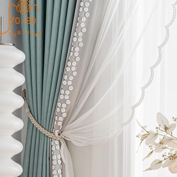 

curtain & drapes 2021 blue lace stitching blackout curtains for living room bedroom balcony girl bay window floor gauze