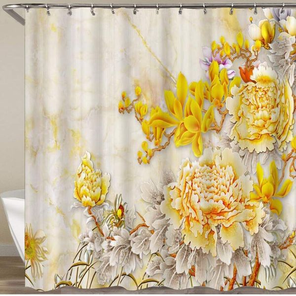

bathroom shower curtain,chrysanthemum landscape yellow daisies chinese beige background,polyester fabric shower curtains