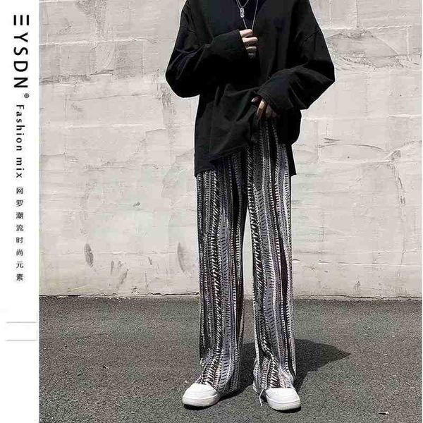 

Summer thin tie dyed ice silk men's vertical feeling straight tube national Chaojie Chaozhou brand hip hop loose pants, Black