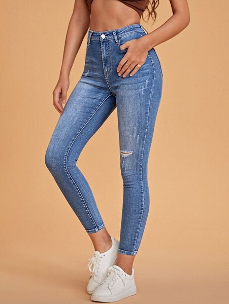 

ripped skinny zipper fly jeans 16lc#, Blue