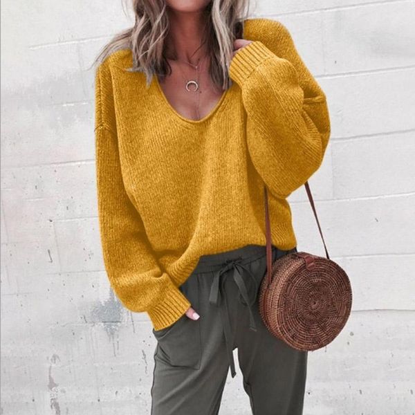 

women's sweaters women knitted long sleeve sweater 2021 loose casual v neck autumn winter streetwear pullovers solid, White;black