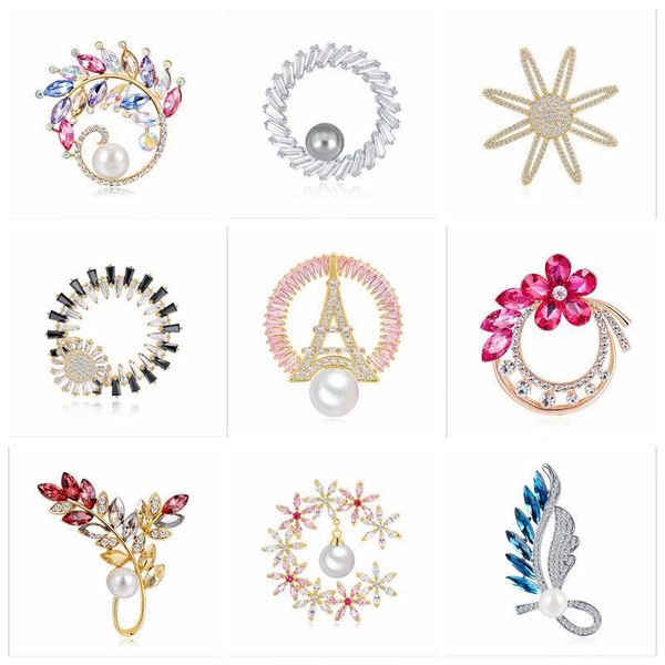 

pins, brooches multiple styles natural pearl crystal gems stone metal brooch jewelry 1pcs wj601, Gray