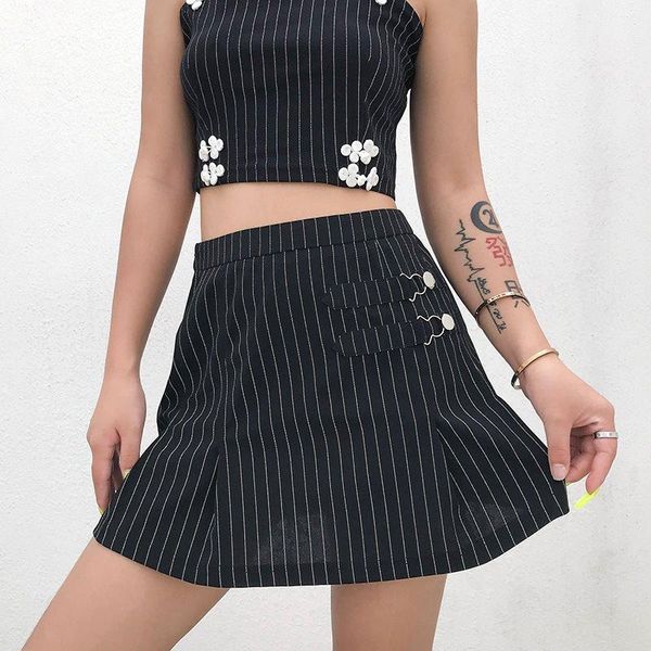 

skirts korean fashion stripe women skirt mini summer 2021 elegant black causal gothic streetwear school high waist female
