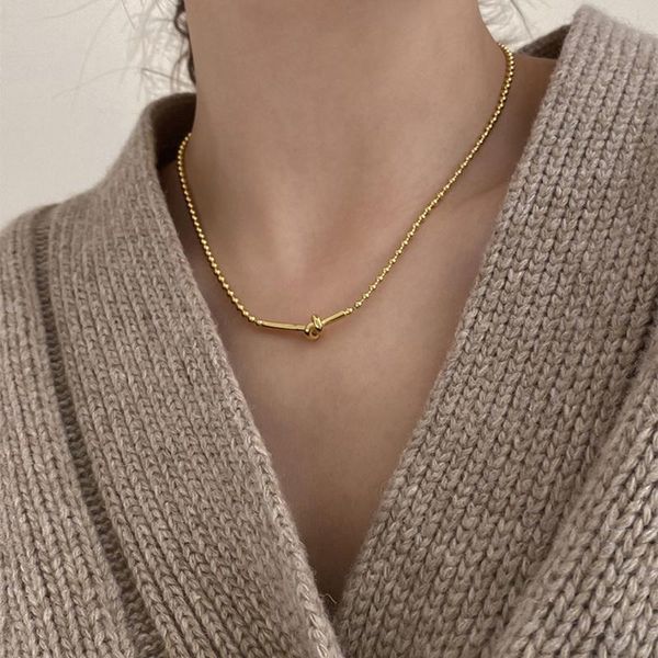 

chains masa small gold beads chain knotted necklaces long bar irregular jewery for women elegant stainless steel jewelry 2021, Silver