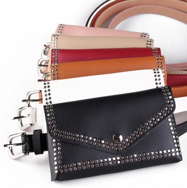

women waist bag punk rivet belt accessories phone pocket crossobdy handbag vintage pu leather handbags tote bags