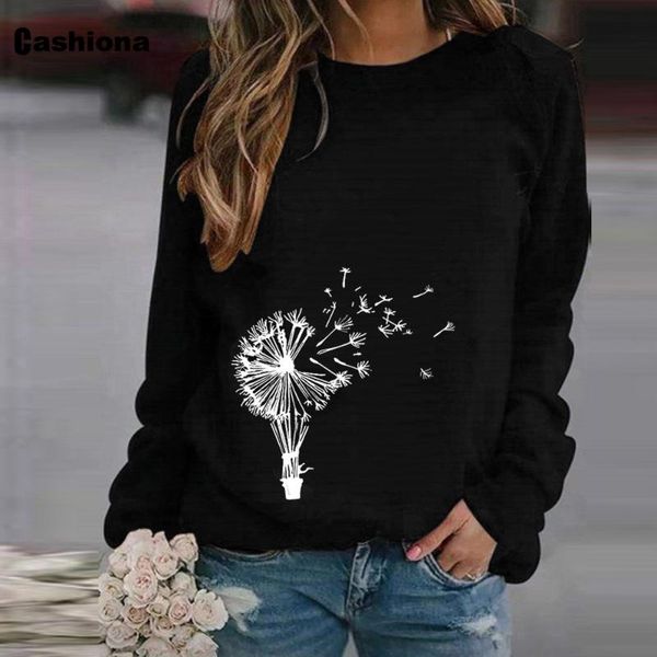 

women's t-shirt plus size 4xl 5xl women elegant leisure casual t shirt dandelion flower print vintage 2021 spring autumn femme, White