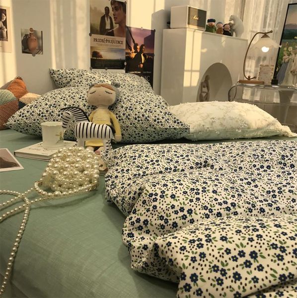 

bedding sets vintage nordic blue green floral set girl,design cotton twin full  home textile bed sheet pillow case quilt cover