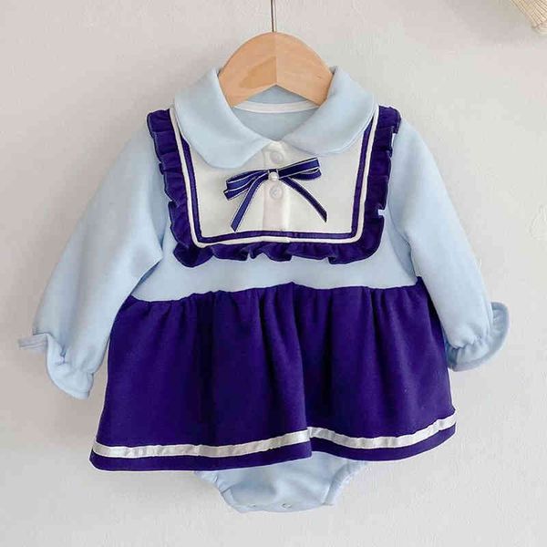 

autumn winter toddler clothing baby girls rompers kids girl thicken 210429, Blue