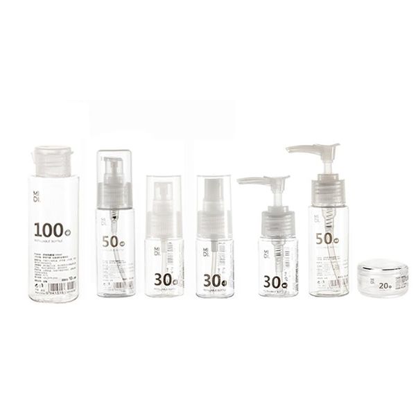 

30/50/100ml refillable bottles travel transparent plastic lotion pump atomizer mini empty small spray bottle and safe storage & jars