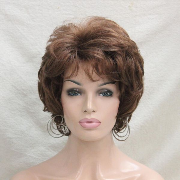 

new wavy curly fashion medium auburn women's short wig, Black;brown