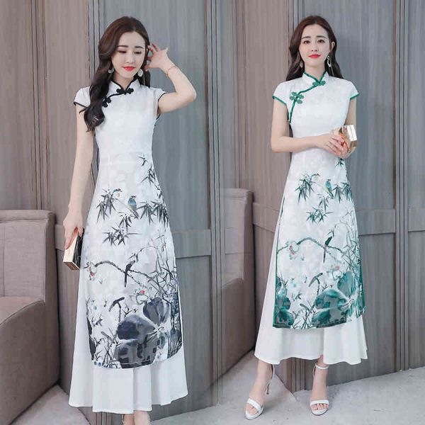 

casual dresses elegant chinese style retro summer dress women short sleeve stand-up collar improved cheongsam female vintage print, Black;gray