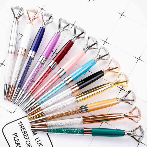 

15 color big diamond ballpoint pen crystal gem pens metal ballpen advertising gift custom logo fashion school office stationery jy0602, Blue;orange